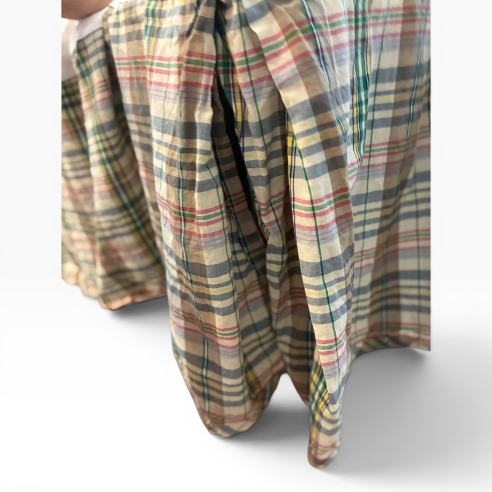 Ralph Lauren Bed Skirt King Multi-Color Plaid Madras LIKE NEW Pleated Cotton